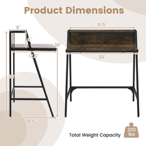 31.5 inches Industrial Desk with Raised Shelf Metal Frame-Rustic Brown view 5