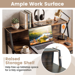 31.5 inches Industrial Desk with Raised Shelf Metal Frame-Rustic Brown view 6