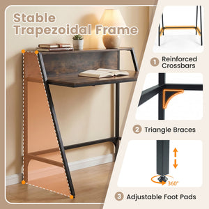 31.5 inches Industrial Desk with Raised Shelf Metal Frame-Rustic Brown view 7