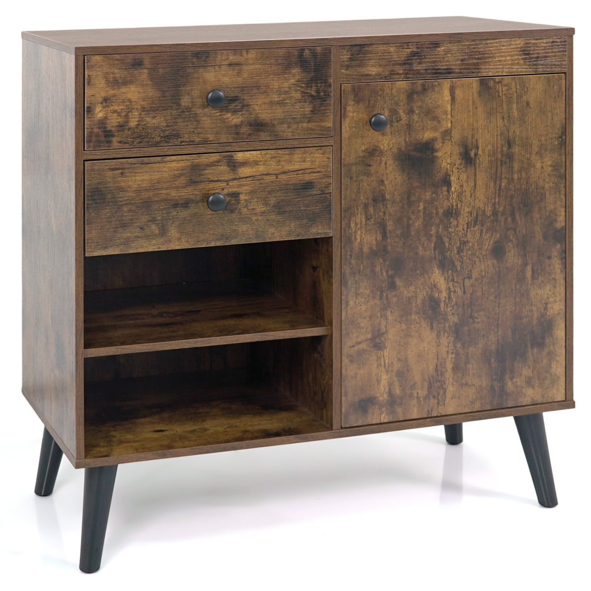 31 inches Sideboard Cabinet with 2 Open Compartments and 2 Drawers-Rustic Brown