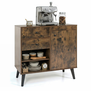 31 inches Sideboard Cabinet with 2 Open Compartments and 2 Drawers-Rustic Brown view 4
