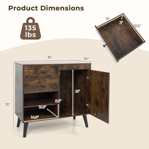 31 inches Sideboard Cabinet with 2 Open Compartments and 2 Drawers-Rustic Brown view 5