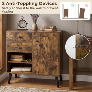31 inches Sideboard Cabinet with 2 Open Compartments and 2 Drawers-Rustic Brown view 7