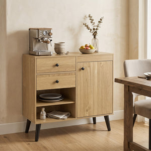 31 inches Sideboard Cabinet with 2 Open Compartments and 2 Drawers-Natrual view 3