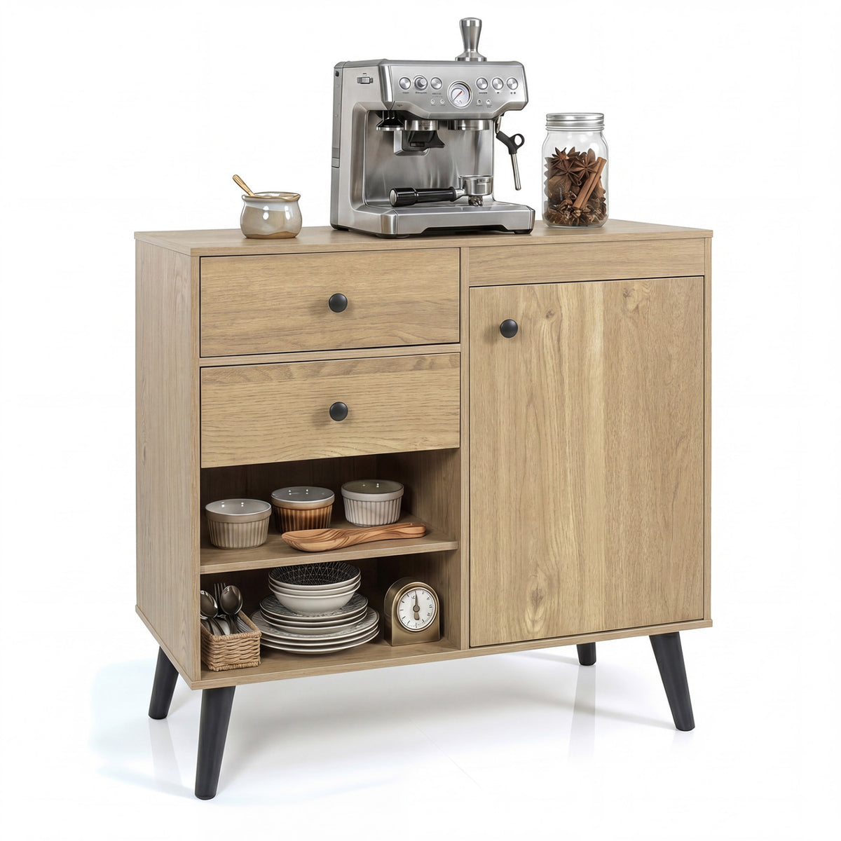 31 inches Sideboard Cabinet with 2 Open Compartments and 2 Drawers-Natrual view 4