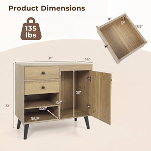 31 inches Sideboard Cabinet with 2 Open Compartments and 2 Drawers-Natrual view 5