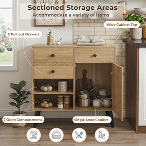 31 inches Sideboard Cabinet with 2 Open Compartments and 2 Drawers-Natrual view 7