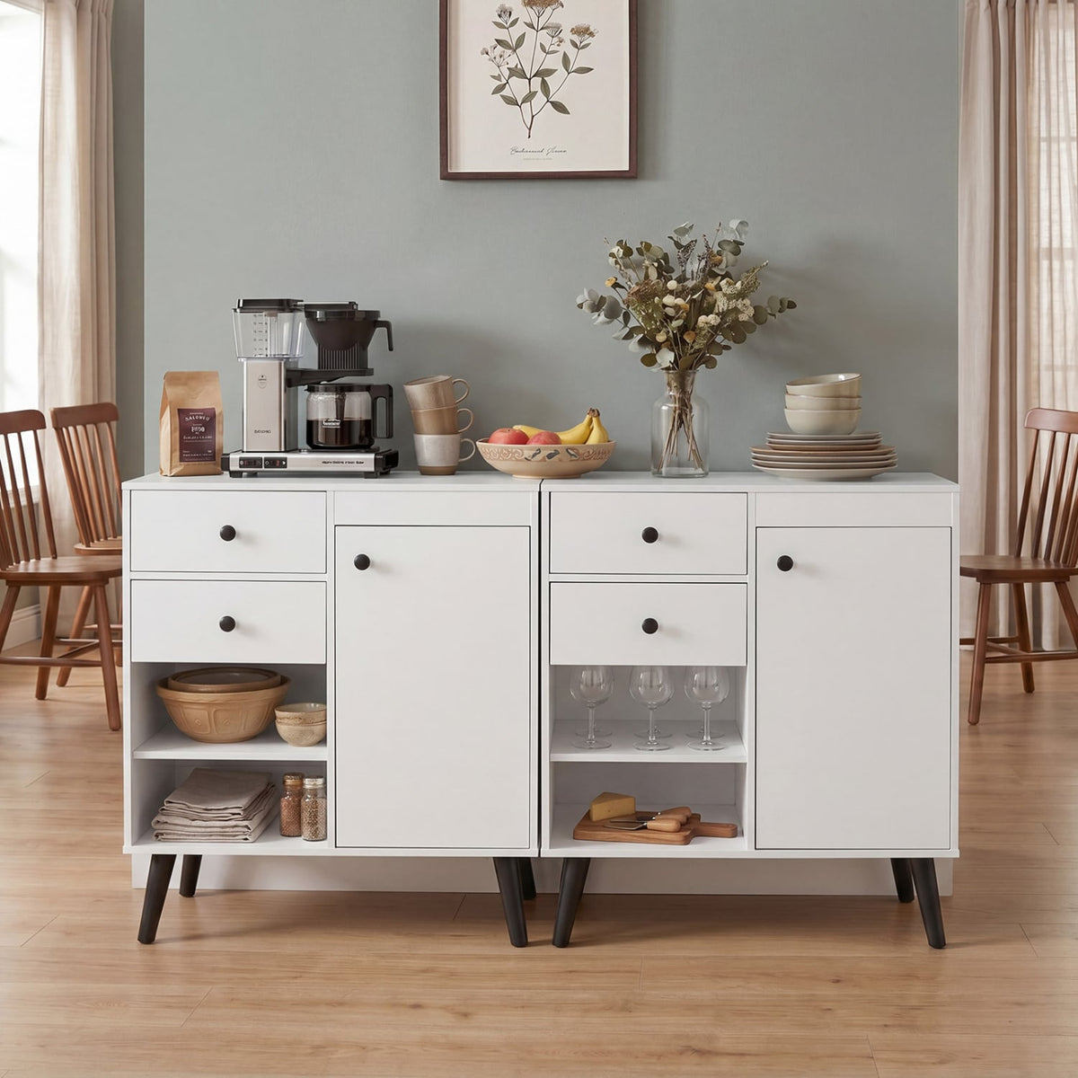 31 inches Sideboard Cabinet with 2 Open Compartments and 2 Drawers-White view 3