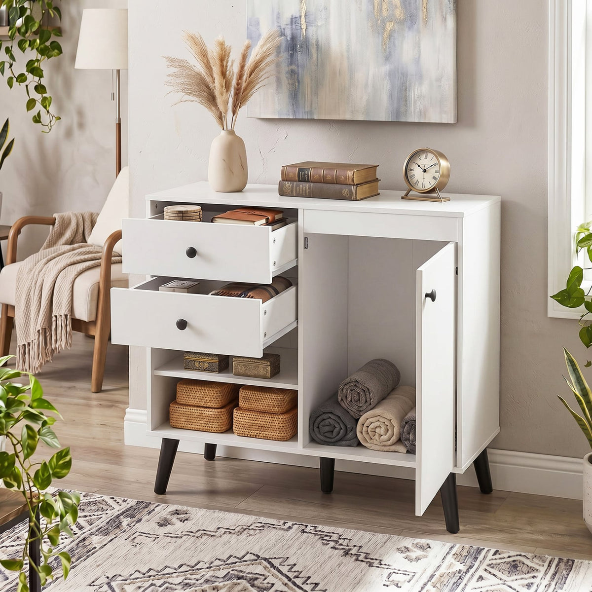 31 inches Sideboard Cabinet with 2 Open Compartments and 2 Drawers-White view 6