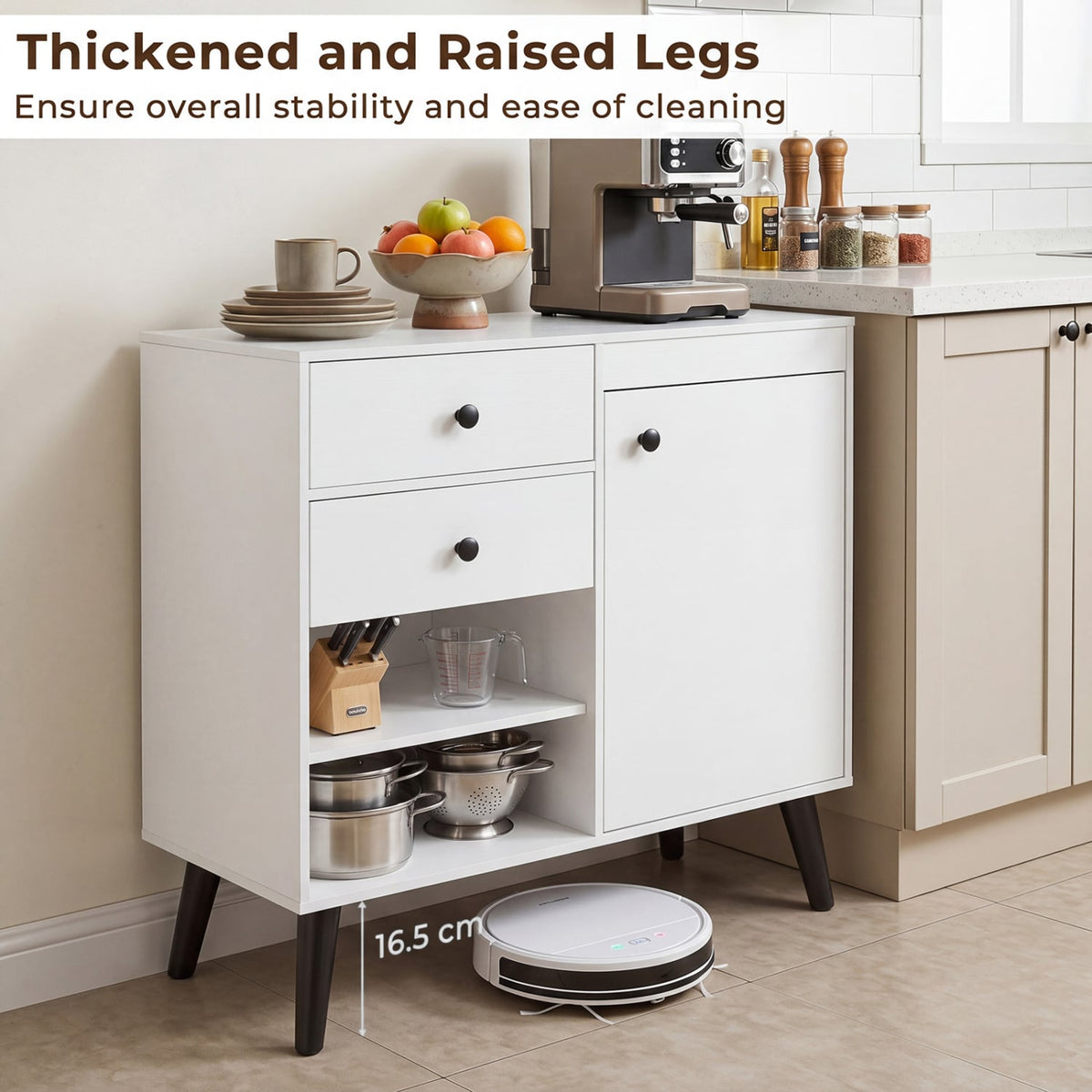 31 inches Sideboard Cabinet with 2 Open Compartments and 2 Drawers-White view 9