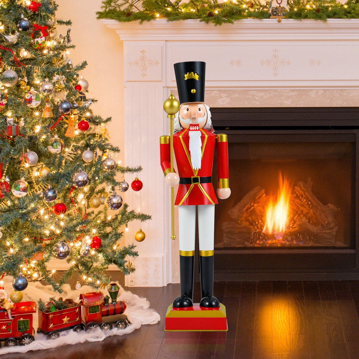32.5 Inch Christmas Nutcracker with High Hat and Beautiful Scepter-Black & Red view 2