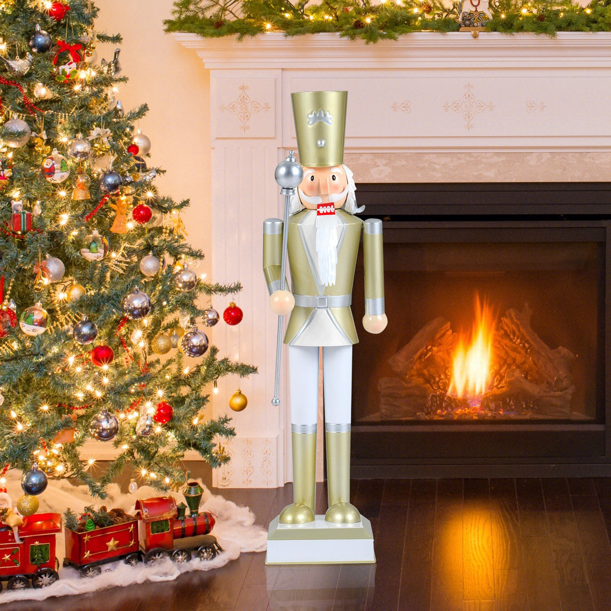 32.5 Inch Christmas Nutcracker with High Hat and Beautiful Scepter-White & Golden view 2