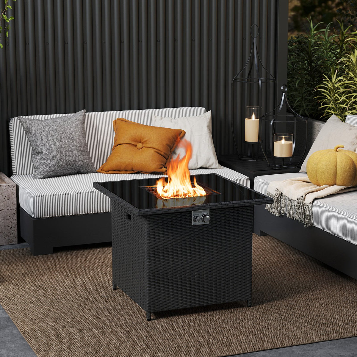 32.5 Inch Propane Fire Pit Table 5000 BTU with Tempered Glass Tabletop-Black view 2