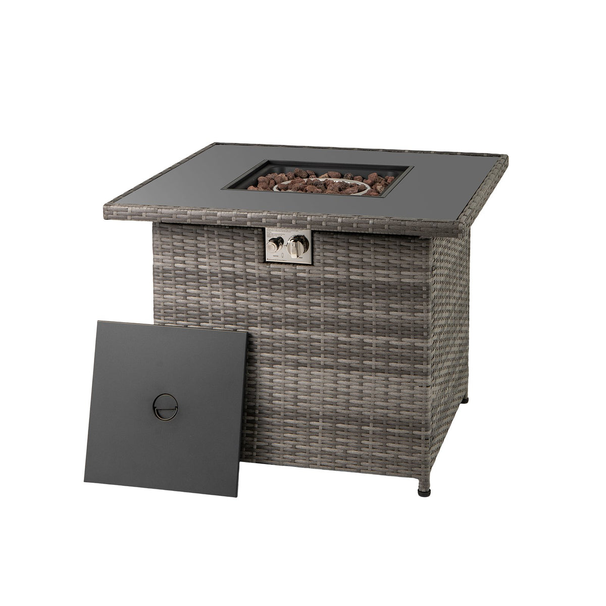 32.5 Inch Propane Fire Pit Table 5000 BTU with Tempered Glass Tabletop-Gray
