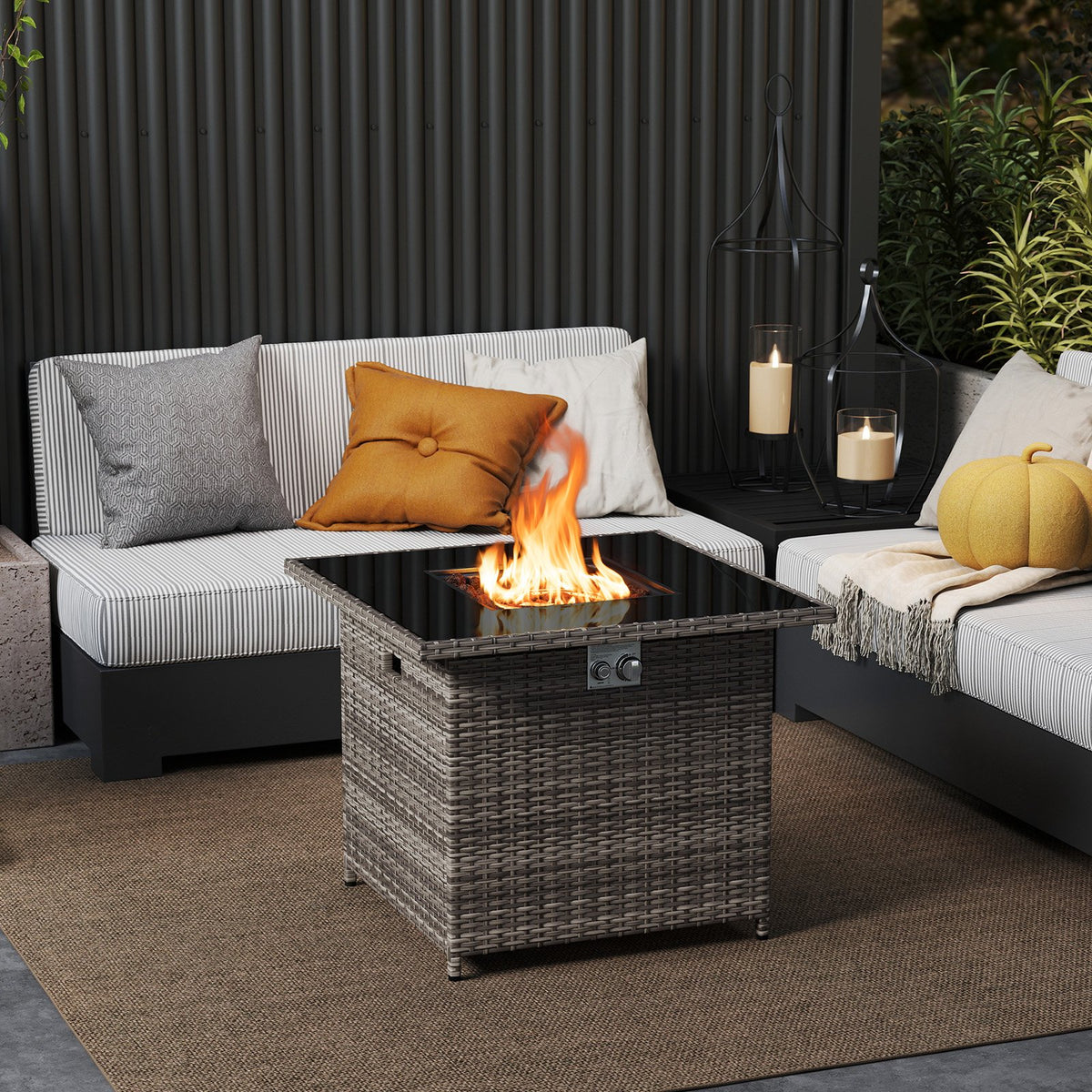 32.5 Inch Propane Fire Pit Table 5000 BTU with Tempered Glass Tabletop-Gray view 2