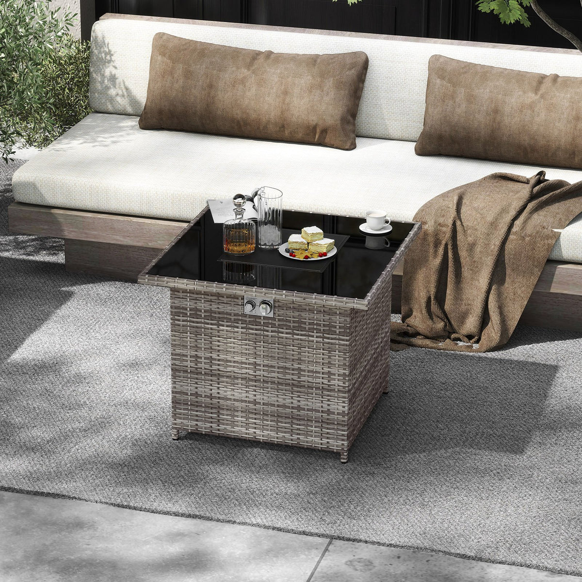 32.5 Inch Propane Fire Pit Table 5000 BTU with Tempered Glass Tabletop-Gray view 3