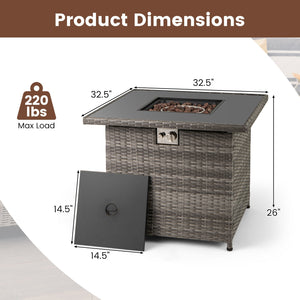 32.5 Inch Propane Fire Pit Table 5000 BTU with Tempered Glass Tabletop-Gray view 4