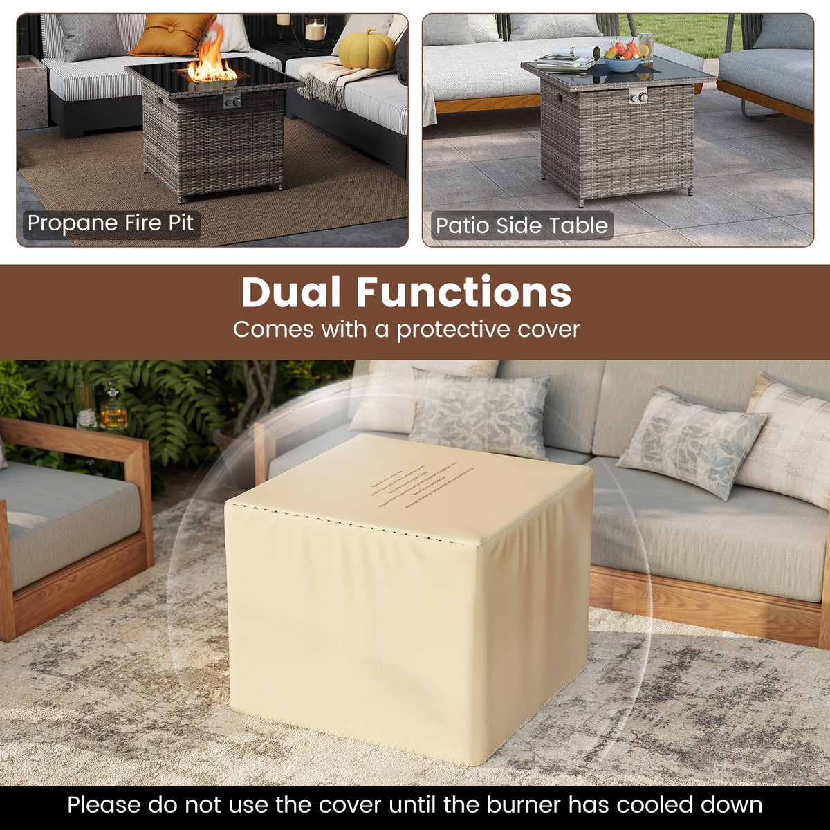32.5 Inch Propane Fire Pit Table 5000 BTU with Tempered Glass Tabletop-Gray view 6