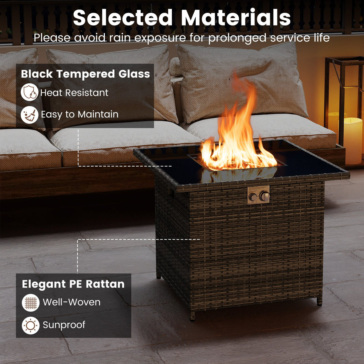 32.5 Inch Propane Fire Pit Table 5000 BTU with Tempered Glass Tabletop-Gray view 9