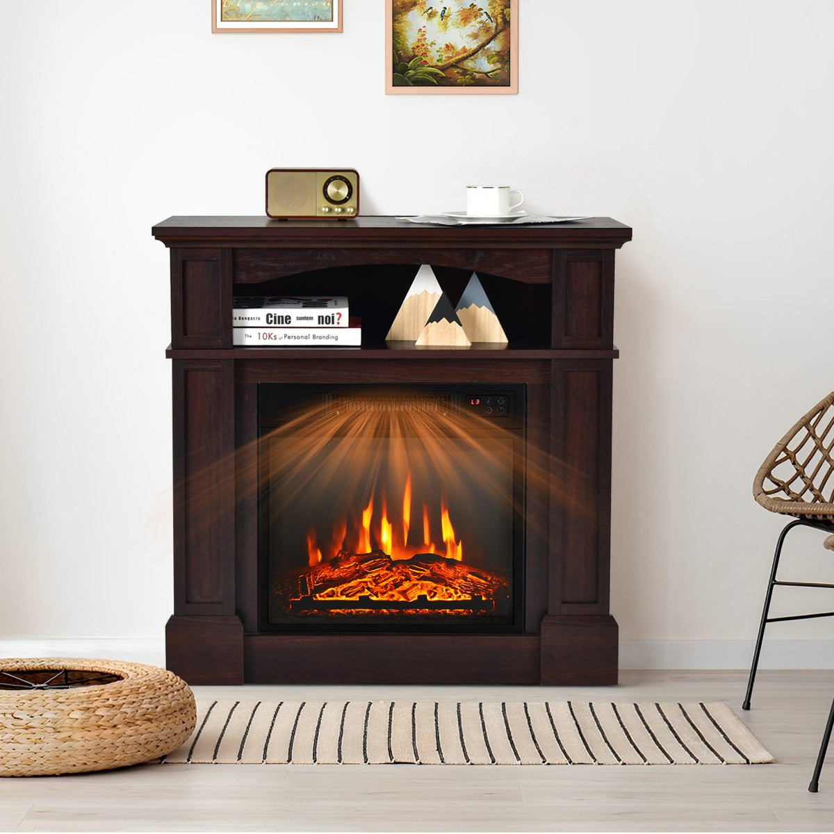 32 Inch 1400W Electric TV Stand Fireplace with Shelf-Natural view 2