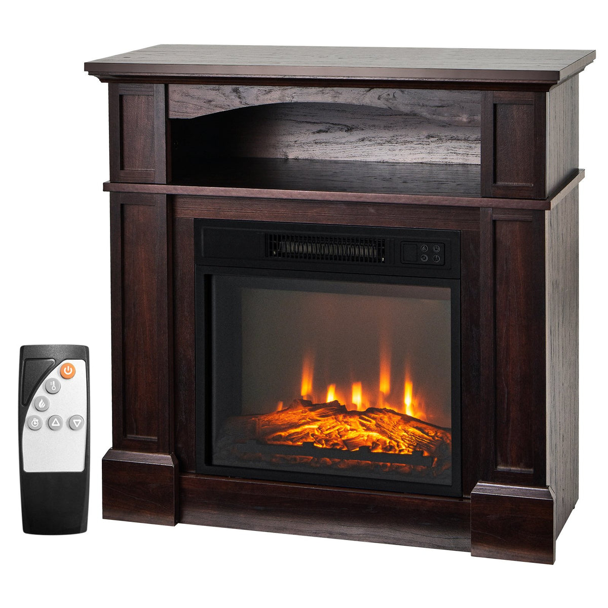 32 Inch 1400W Electric TV Stand Fireplace with Shelf-Natural view 4