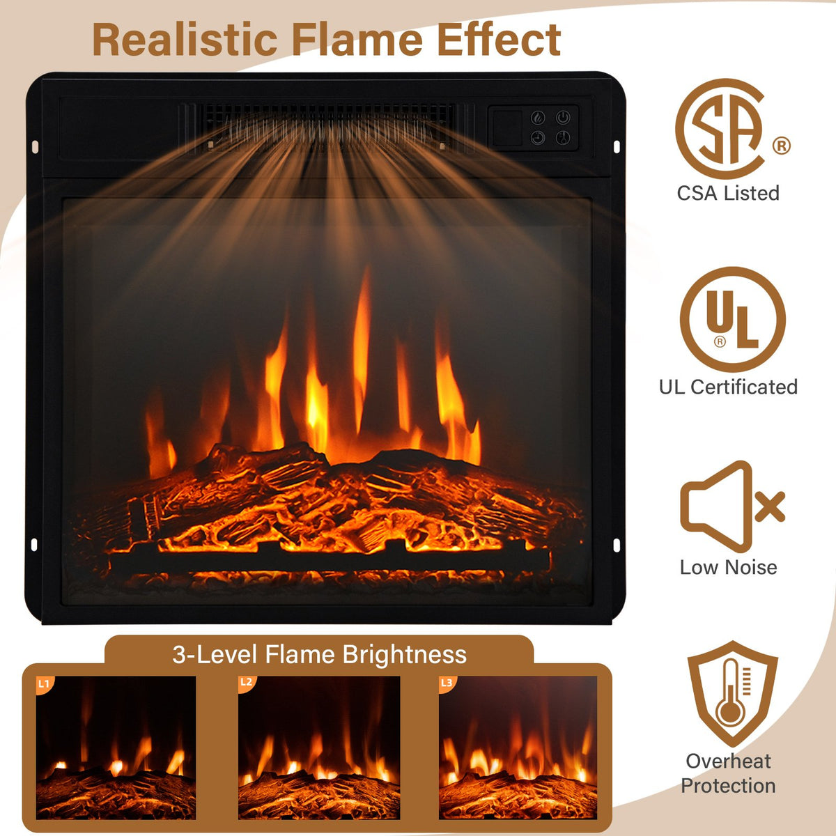 32 Inch 1400W Electric TV Stand Fireplace with Shelf-Natural view 7