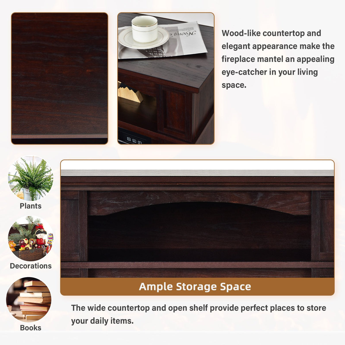 32 Inch 1400W Electric TV Stand Fireplace with Shelf-Natural view 8