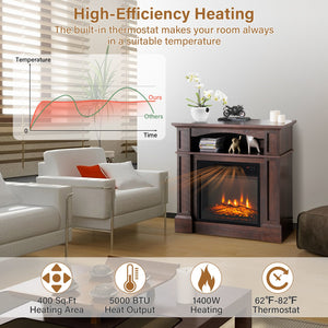 32 Inch 1400W Electric TV Stand Fireplace with Shelf-Natural view 9