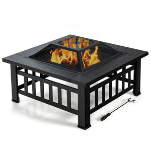 32 Inch 3 in 1 Outdoor Square Fire Pit Table with BBQ Grill and Rain Cover for Camping view 6