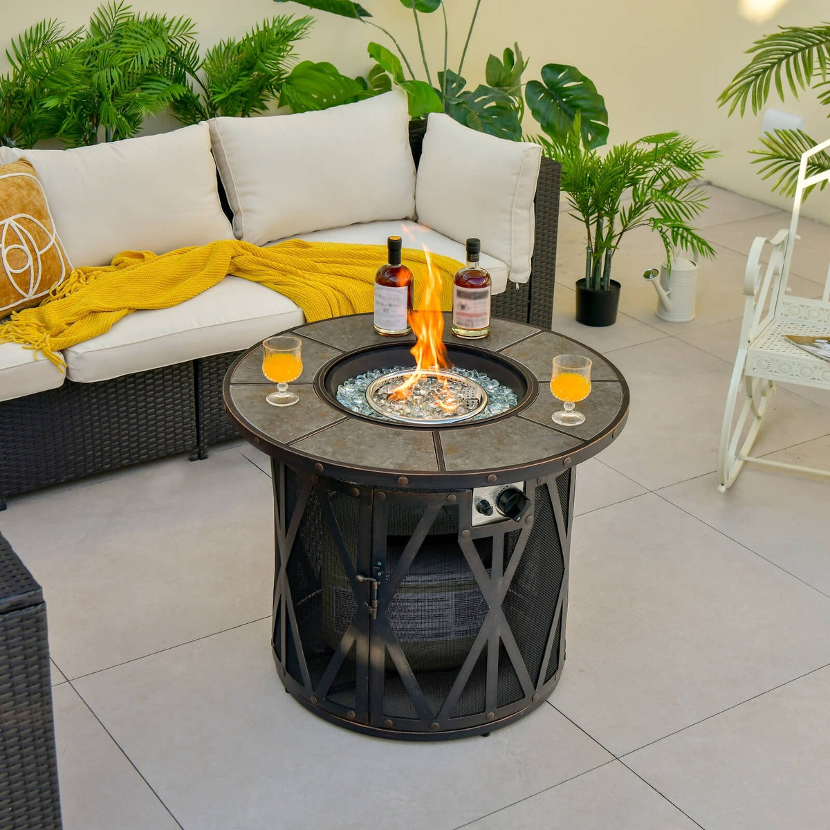 32 Inch 30000BTU Fire Pit Table with Fire Glasses and PVC Cover view 2