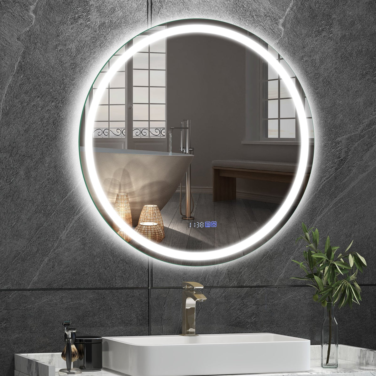32 Inch Anti-Fog Bathroom Wall Mirror with 3-Color LED Lights view 2