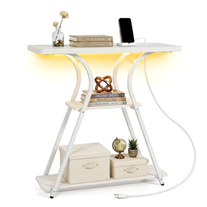 32 Inch Narrow Long Entryway Table with Power Outlets and LED Lights-Oak view 4