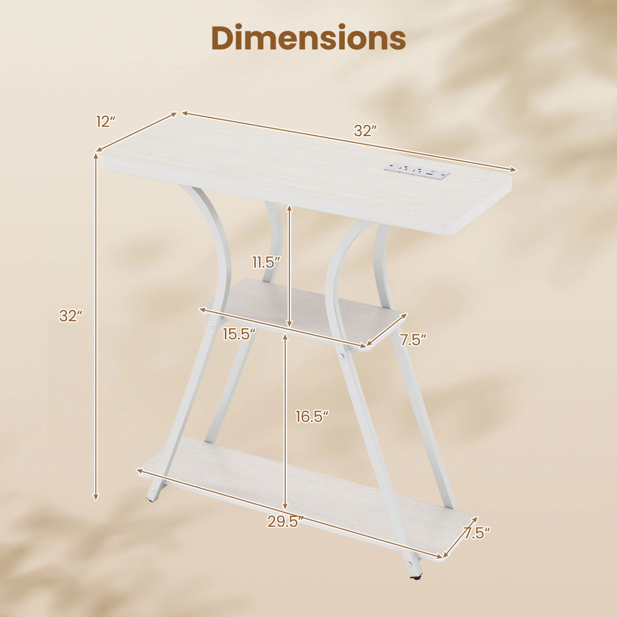 32 Inch Narrow Long Entryway Table with Power Outlets and LED Lights-Oak view 5