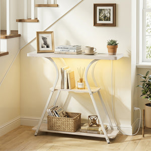 32 Inch Narrow Long Entryway Table with Power Outlets and LED Lights-Oak view 6