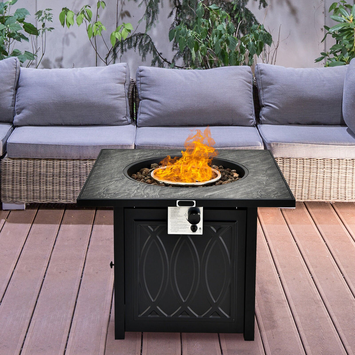32 Inch Propane Fire Pit Table Square Tabletop with Lava Rocks Cover 50000 BTU-Black view 2