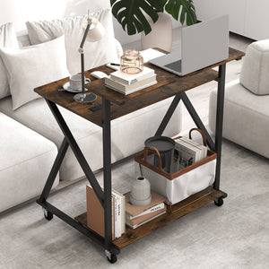 32 Inch Rolling Computer Desk for Small Spaces with Power Outlets-Rustic Brown view 6