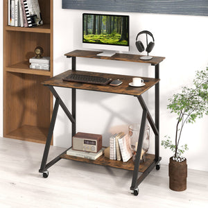 32 Inch Rolling Computer Desk for Small Spaces with Power Outlets-Rustic Brown view 7