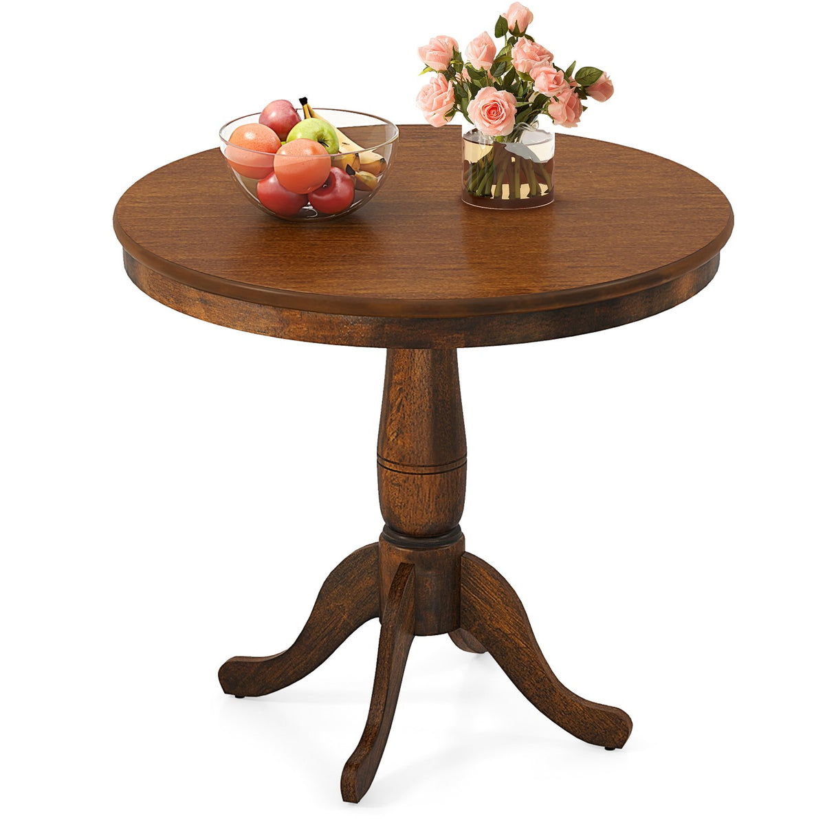 32 Inch Wooden Round Pub Pedestal Side Table-Walnut