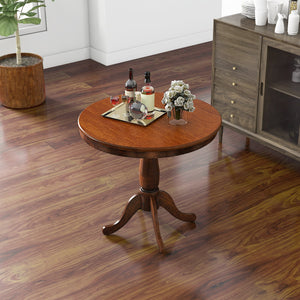 32 Inch Wooden Round Pub Pedestal Side Table-Walnut view 3