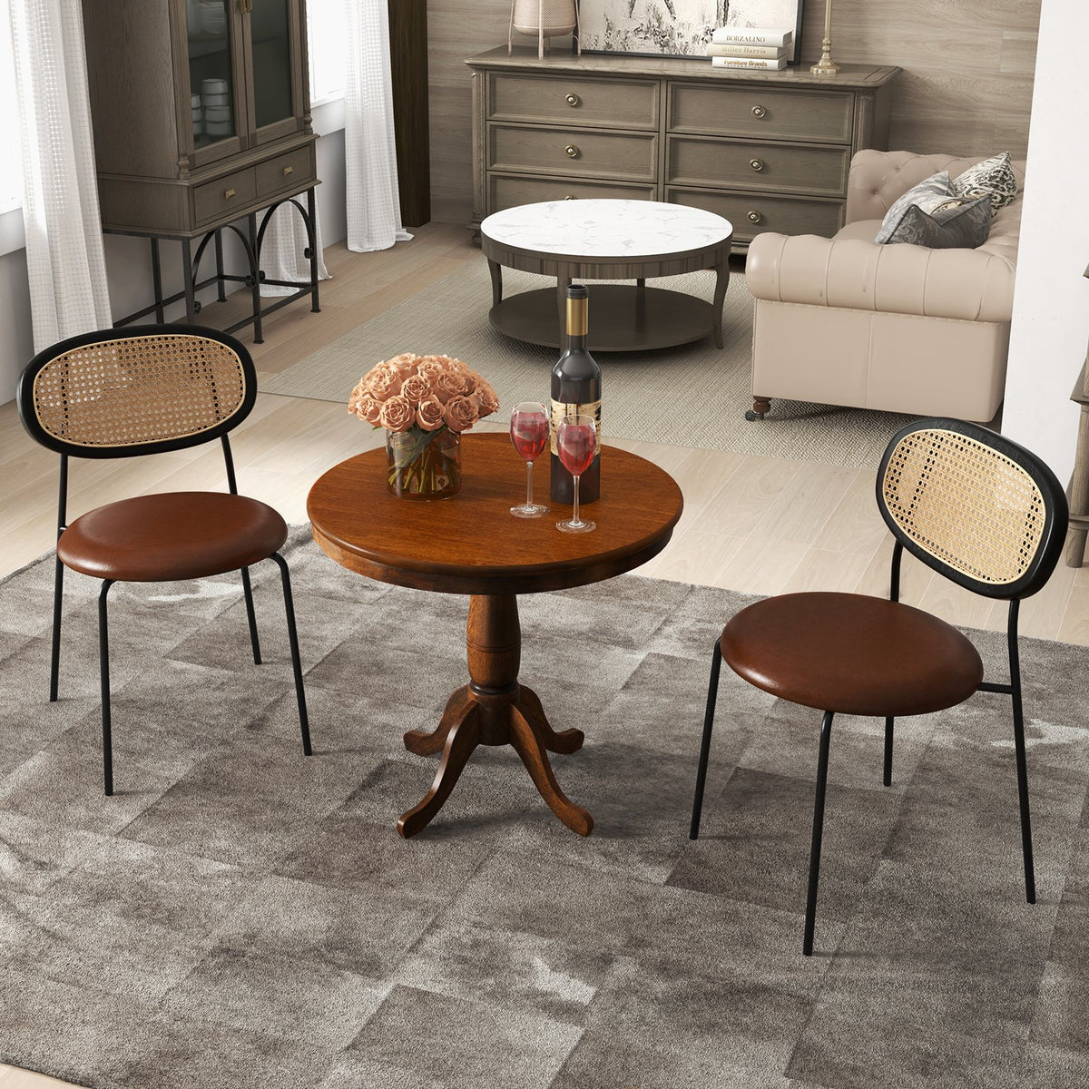 32 Inch Wooden Round Pub Pedestal Side Table-Walnut view 4
