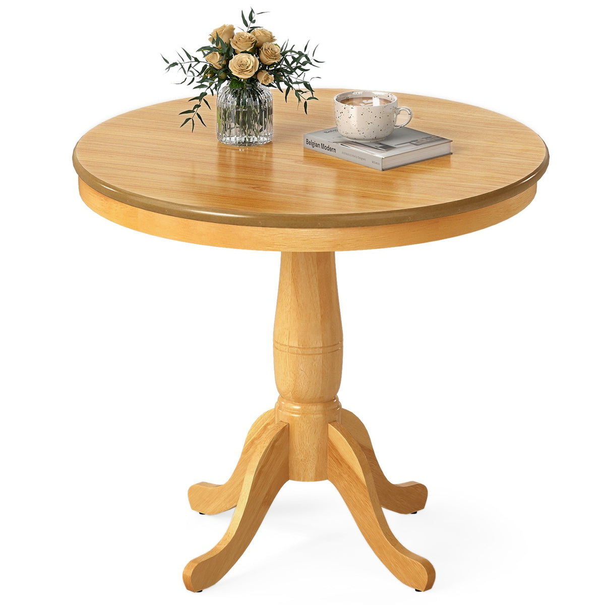 32 Inch Wooden Round Pub Pedestal Side Table-natural