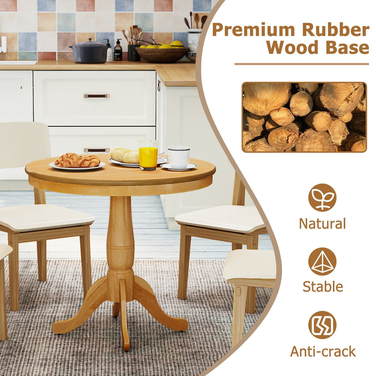 32 Inch Wooden Round Pub Pedestal Side Table-natural view 6
