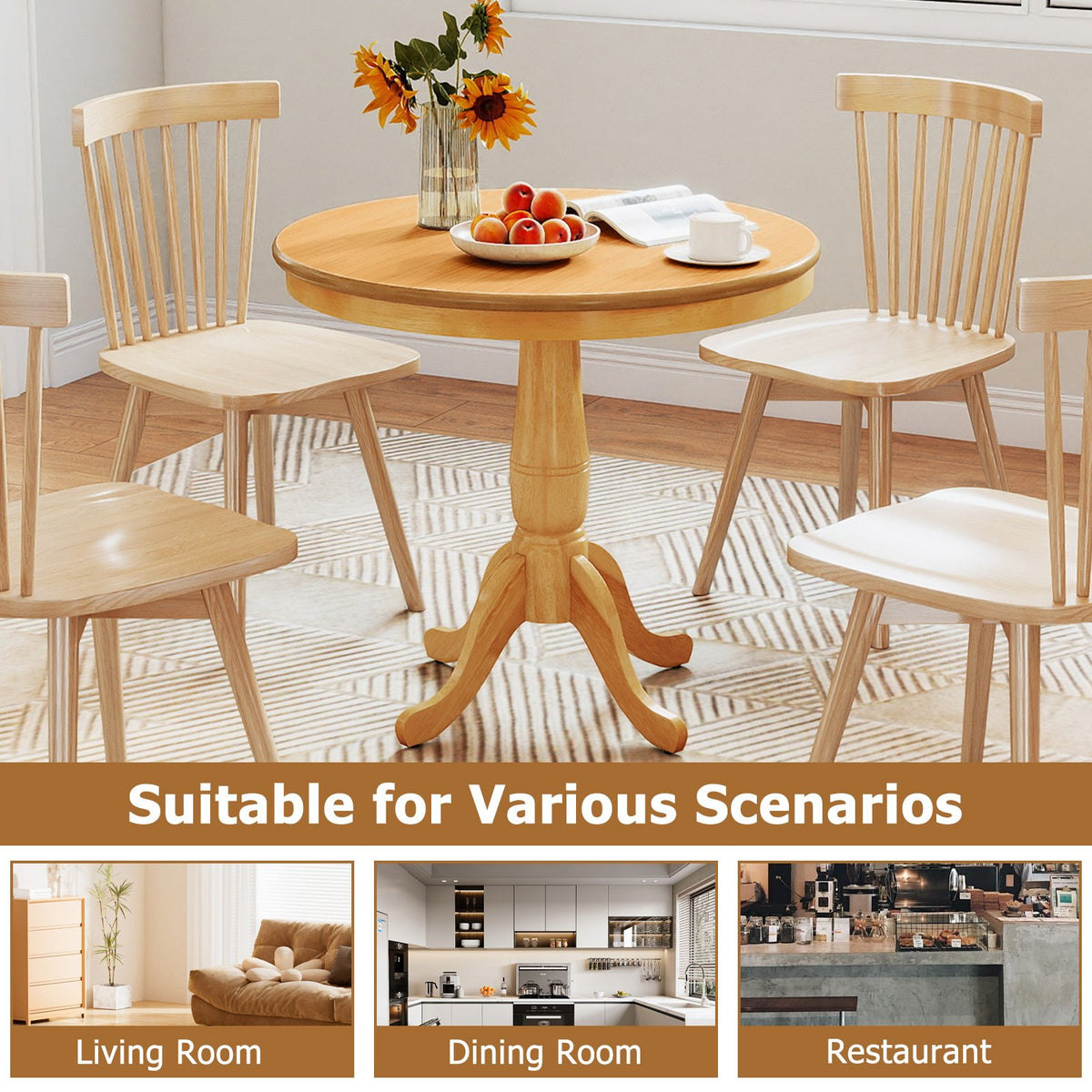 32 Inch Wooden Round Pub Pedestal Side Table-natural view 8