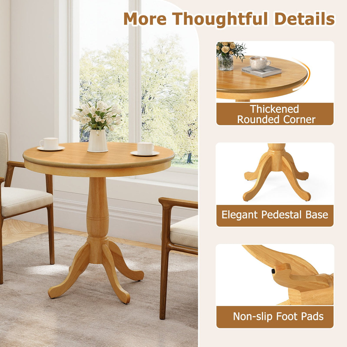 32 Inch Wooden Round Pub Pedestal Side Table-natural view 9