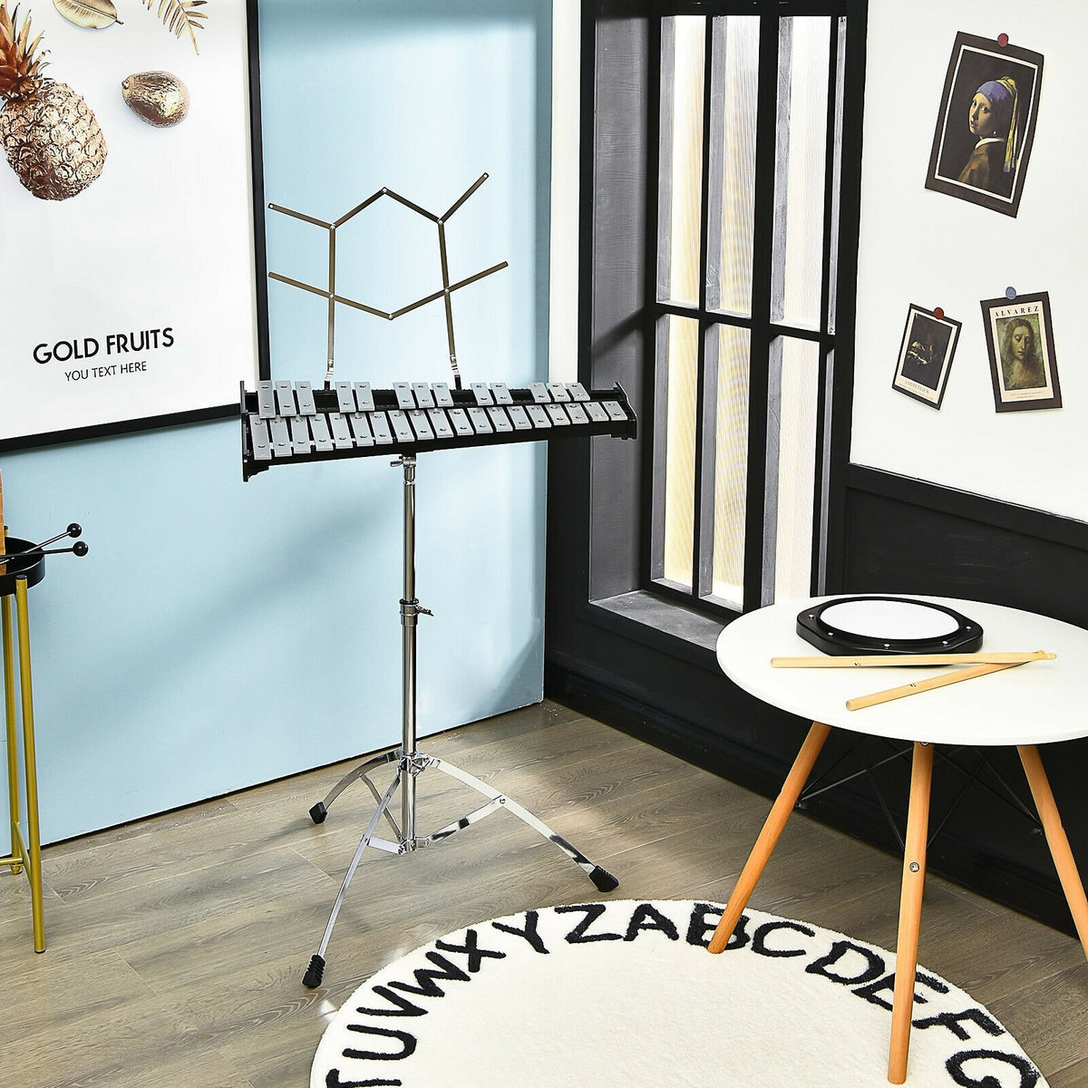 32 Note Glockenspiel Xylophone Percussion Bell Kit with Adjustable Stand view 2