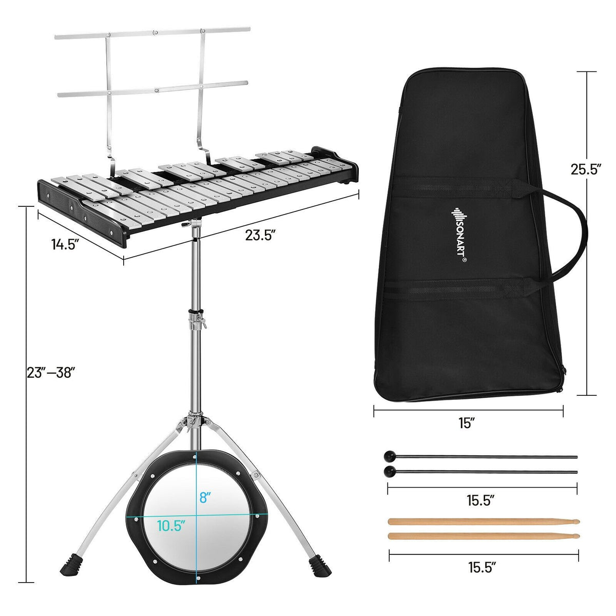 32 Note Glockenspiel Xylophone Percussion Bell Kit with Adjustable Stand view 4
