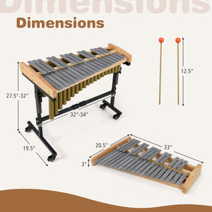 32 Note Marimba Aluminum Xylophone with Rubber Wood Base-Golden view 4