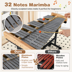 32 Note Marimba Aluminum Xylophone with Rubber Wood Base-Golden view 6