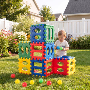 32-Piece Oversized Waffle Block Set with 10 Ocean Balls Easy-to-Use Grid Building Toys view 3