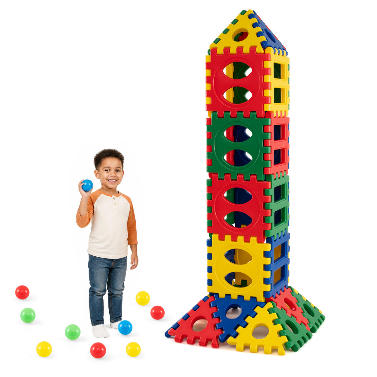 32-Piece Oversized Waffle Block Set with 10 Ocean Balls Easy-to-Use Grid Building Toys view 4